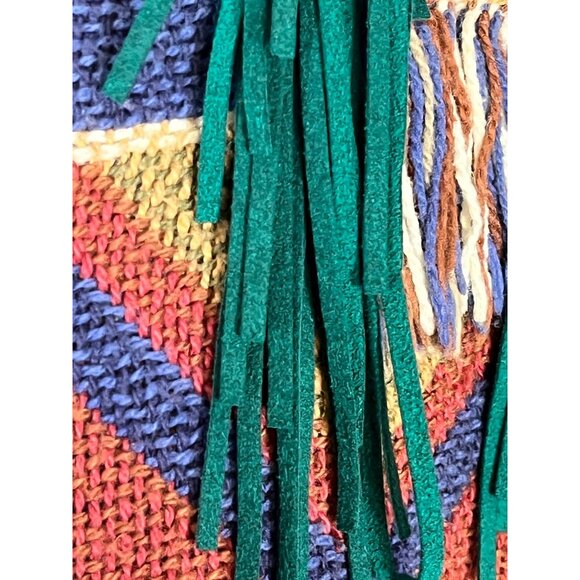 Western Striped Vest S Red Aztec Tapestry Tribal Boho Fringe Chevron Indian 70s - Picture 8 of 13